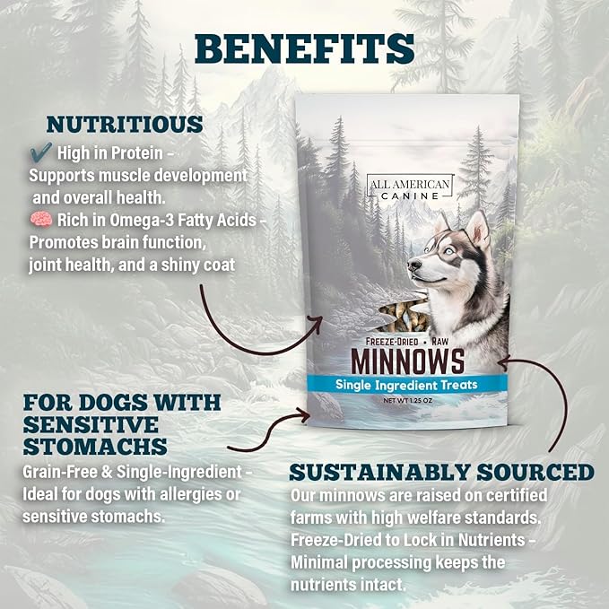 Freeze Dried Minnow Cat & Dog Treats 2 oz – Single Ingredient Whole Fish - USA Raised High Protein Omega‑3 Training Snacks for Cats Kittens Puppies Dogs
