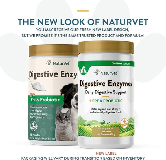 NaturVet β Digestive Enzymes - Plus Probiotics & Prebiotics β Helps Support Diet Change & A Healthy Digestive Tract β for Dogs & Cats β 1 lb Powder