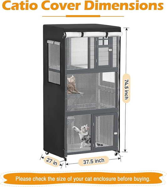 Catio Cover,37.5"L x 27"W x 74.5"H Cover for Catio Outdoor Cat Enclosure Waterproof, 420D Cat Cage Covers for PawHut Wooden Catios, Outdoor Cats Enclosure Covers(Black)(Catios Not Included)