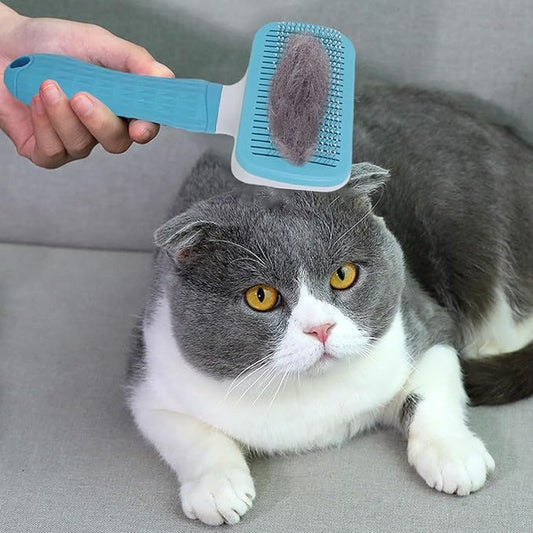 Cat Grooming Brush - 6 inch Self-Cleaning Slicker Comb for Dogs, Cats with Shedding and Massage Function, Undercoat Remover for Loose, Soft Grip Handle, Pet Care Grooming Tool