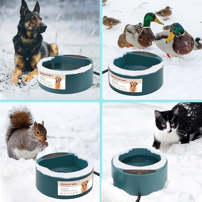 PETLESO Heated Water Bowl for Dogs, Heated Dog Bowl for Cats Birds Chickens Water Heater, Outdoor Pet Heating Dish Provides Drinkable Water in Frozon Winter, 2.2L