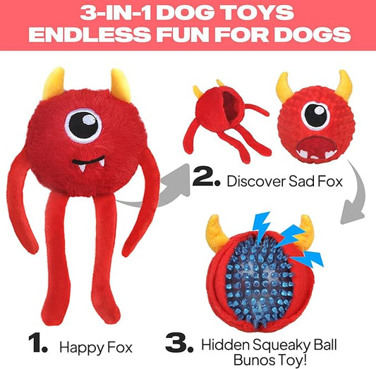 Fida Dog Chew Toys for Aggressive Chewers(3in1),Squeaky Dog Toys for Large DogsïŒInteractive Dog Toys to Keep Them Busy, Dog Ball for Small, Medium and Large Dogs(Red)