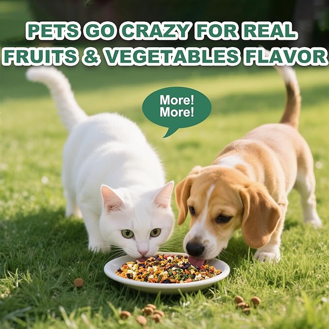 12-in-1 Vegetable Fruit Mix Cats Dogs Treast - Natural Ingredient Food Toppers Picky Eaters, High Fiber Digestive Health, Grain-Free(8.5oz)