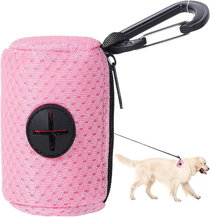 Dog Waste Bag Dispenser | Mesh Fabric Attachment Pet Waste Bag Dispenser with Zipper | Hangable Pet Supplies, Large Capacity Dog for Training, Running, Bicycle