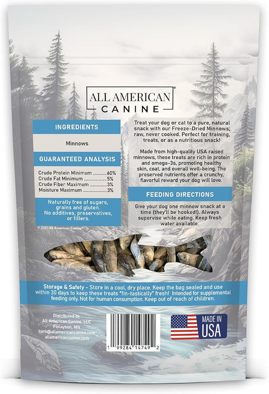 Freeze Dried Minnow Cat & Dog Treats 1.25oz – Single Ingredient Whole Fish - USA Raised High Protein Omega‑3 Training Snacks for Cats Kittens Puppies Dogs
