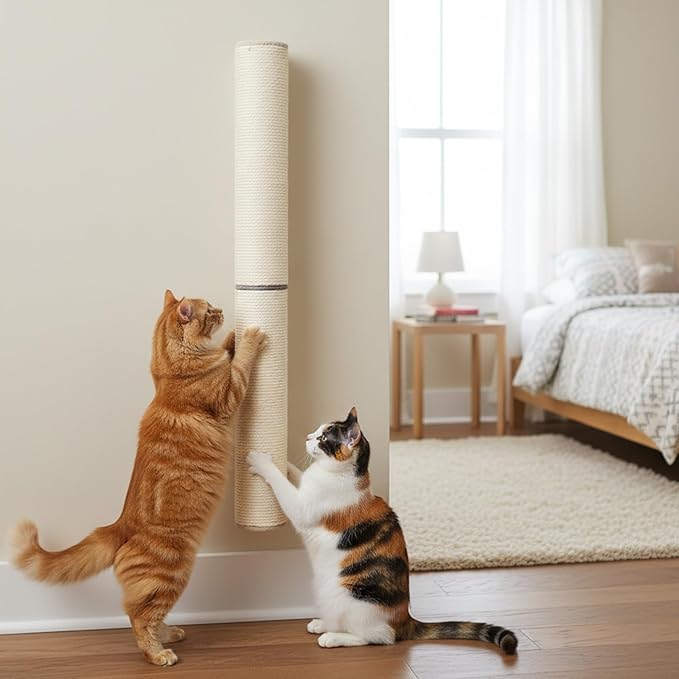 PowerKing Wall Mounted Cat Scratcher, 24" Vertical Sisal Scratching Post for Indoor Cats, Space-Saving Wall Cat Furniture with Natural Jute Rope & Rotatable Design