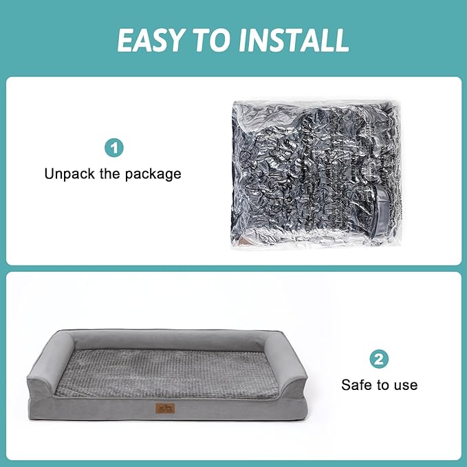 Orthopedic Dog Beds for Large Sized Dog, XL Bolster Pet Couch with Waterproof Lining, Egg Crate Foam Sofa for Pets Up to 100 lbs, U-Shaped, 42x30x7.5 inch, Grey