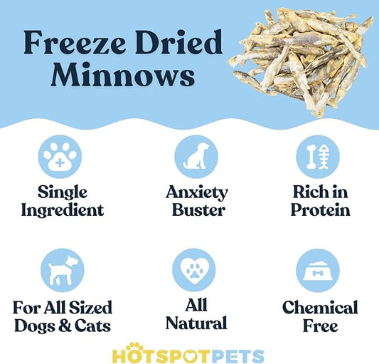 Freeze-Dried Minnows for Cats & Dogs β 100% Natural Single Ingredient Snack β High Protein, Grain-Free, Raw Diet Dog Treats β Omega-3 Fish β No Additives or Preservatives Minnows for Cats (2 Ounce)