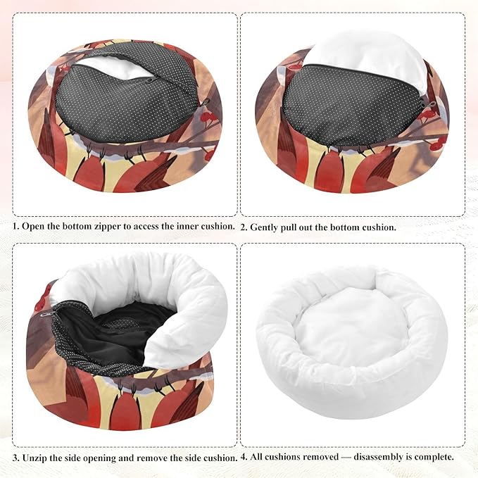 Pet Cat Beds Removable & Washable fluffier Puppy Beds for Medium Size Pets Supplies Winter Bird Scenery