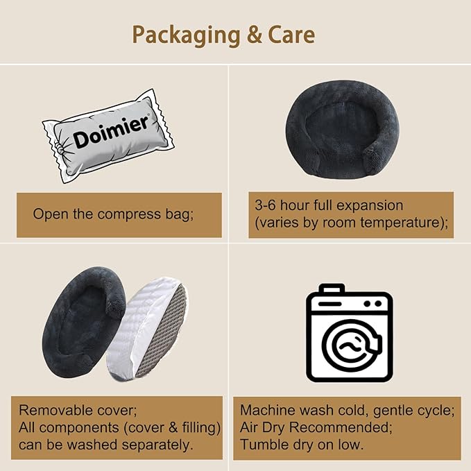 Calming Cute Dog Beds for Medium Dogs, Orthopedic Cushion Anti-Anxiety Donut Cuddler Bed, Soft Fluffy Faux Fur Plush Warm Cozy Removable Cover Fits up to 35 lbs Pets (Round, Dark Grey 28")