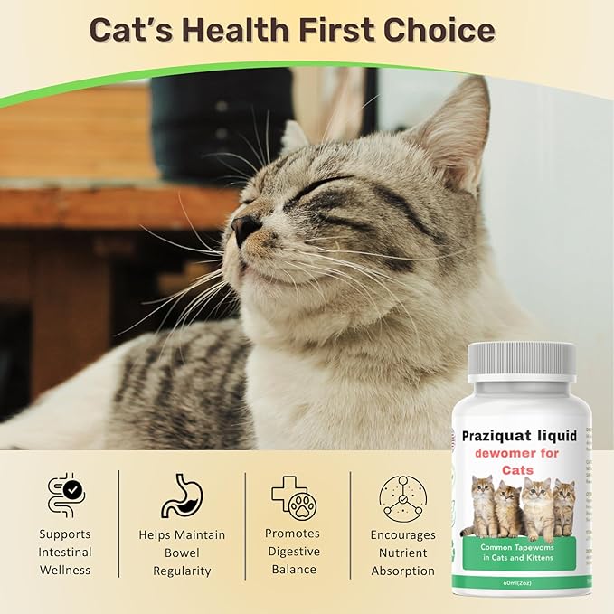 lvermect Liquid for Cats, Praziquat Dewomax, Kitten Gut Health, Promotes Immune & Digestive Support - 2oz, 60ml with 1ml Dropper