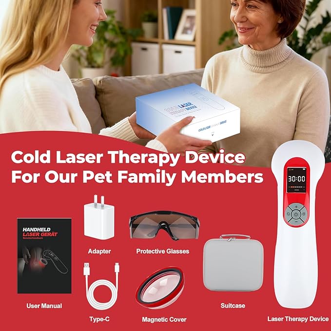 5000mAh Cold Laser Therapy Device for Dogs with 3 Levels, 5 * 808nm & 10 * 650nm Vet Laser Treatment for Joint with Magnetic Cover, Pets NIR Infrared Red Light Therapy for Cats Horse Pain Relief