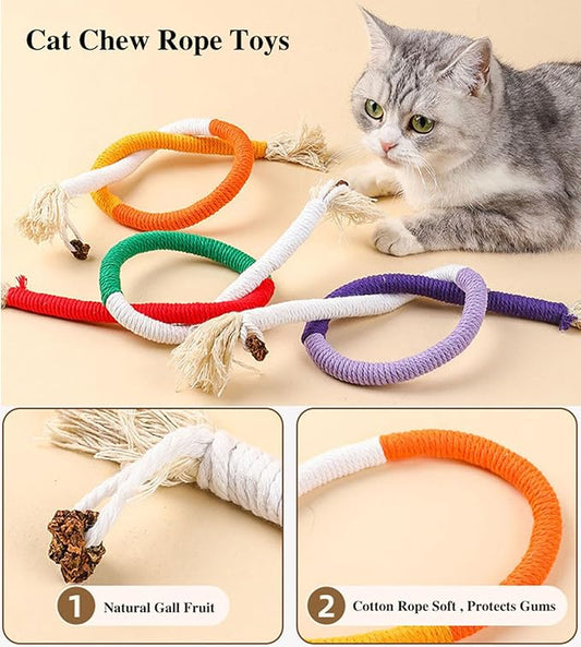 Cat Chew Rope Toy,Catnip Saury Fish Toys,Cats Interactive Toys for Teeth Cleaning,5Pcs Cat Toys for Indoor Cats with Refillable Natural Catnip(5Pcs Cat Toys)