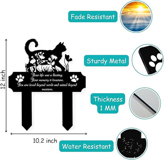 Cat Grave Marker Outdoor Memorial β 12in Metal Pet Memorial Plaque with Garden Cat Silhouette, Weatherproof Headstone for Yard or Indoor Tribute, Sympathy Gift for Loss of Cat