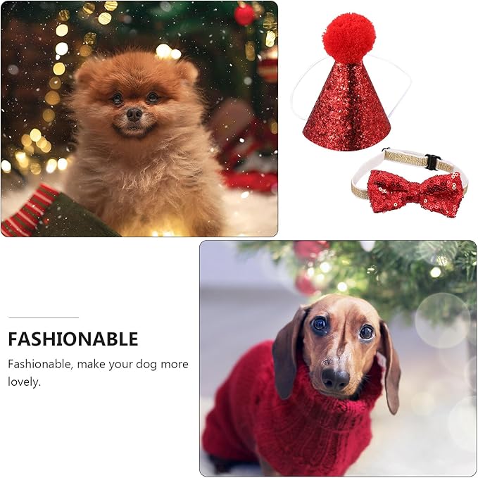 GLEAVI Dog Christmas Costume Headband and Bow Tie Set, 2pcs Red Santa Hat and Large Bow, Festive Pet Supplies for Holiday Dress-up, Puppy Christmas Accessory for Dogs