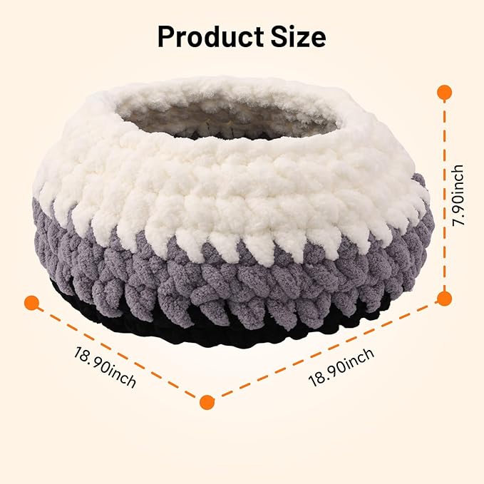 Rondo Cat Nest Handwoven Washable Cat Nest Bed Extra Soft Round Cave House Furniture for Indoor Kitten Cloud Black, White&Gray