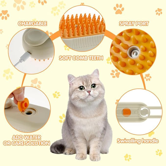 Steamy Cat Brush,Steamy Cat Brush with Leave-On Essence, Multifunctional Cat Steamy Brush, Self Cleaning Steam Cat Brush for Massage, Silicone Steam Pet Brush for Removing Tangled(Coffee)