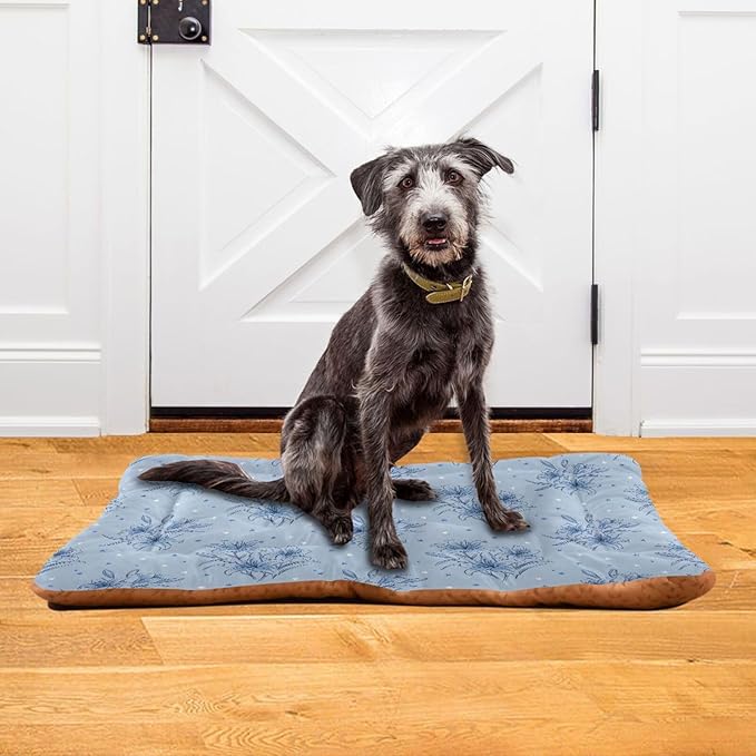Dog Bed for Crate Washable Pet Sleep Pad, Floral Print Kennel Mat with Non-Slip Bottom, Soft Fluffy Supplies Pet for Dogs and Cats (36x24 inch)