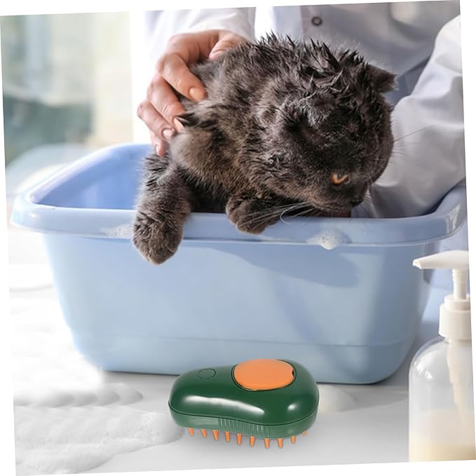 UPKOCH Cat Steam Brush with Ergonomic Design for Easy Grooming Safe and Reusable Pet Shower Brush for Cats Dogs and Animals Avocado Spray Comb