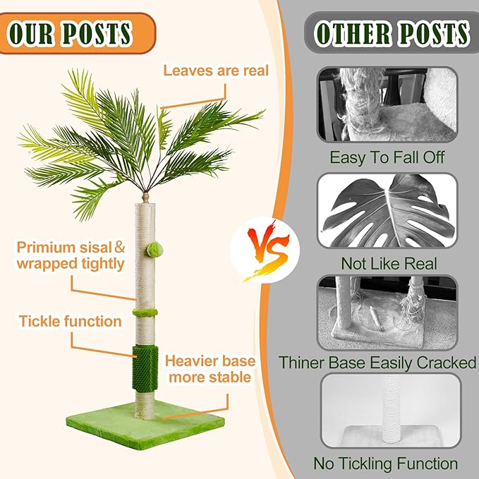 MeowHomm Cat Scratching Post,Cat Bird of Paradise Palm Tree for Indoor Cats with Natural Sisal Scratch Pole Hanging Sisal Ropes and Balls, Cute 40" Tall Cat Scratcher for Large Cat and Kittens