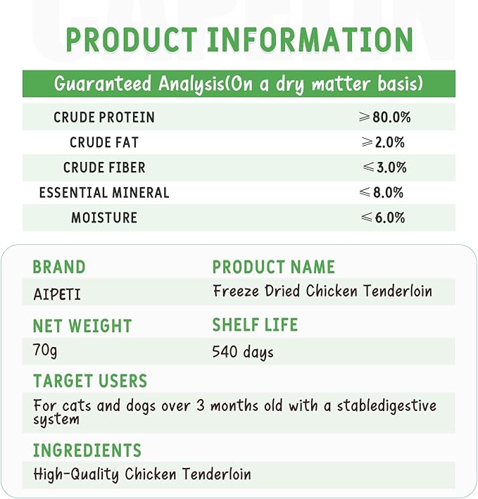 Freeze Dried Chicken Tenderloins Cats & Dogs Treats 70g, Single Ingredient, Premium Quality High Protein Training Treats, Low Fat for Weight Management, Grain Free, Gluten Free, Filler Free