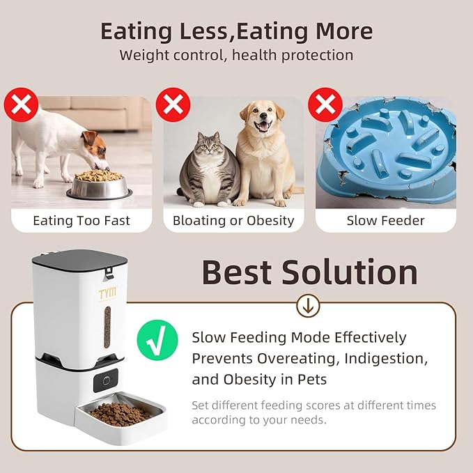 TYM Automatic Cat Feeder, 7L WiFi Cat Food Dispenser with Smart APP Control, Timed Auto Dog Feeder for Small Pets, Programmable Timer, Dual Power Supply, Detachable for Easy Cleaning