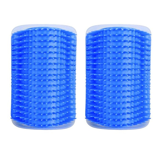 2PCS Self Grooming Cat Brush Interactive Toy Soft Cat Wall Corner Scratcher Massage Combs with Catnip (Blue)