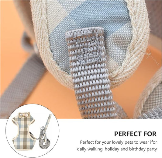 Unomor Pet Vest Harness Leash for Small Dogs and Cats, Plaid Mesh Adjustable Chest Strap, Breathable Lightweight Pet Supply for Walking and Training, Size M Blue White Gray