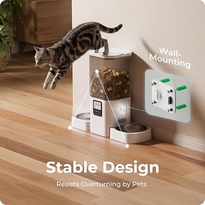 Timed Automatic Cat Feeder 2 Cats with Slow Feed: Dual Automatic Dog Feeder with Information Visualization, Programmable Auto Cat Food Dispenser for Multiple Pets,Detachable for Clean-29 Cup
