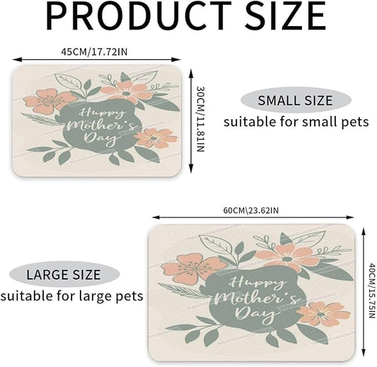 Pet Feeding Mats with Residue Collection Happy Mother's Day Floral Gift for Mom Iy Waterproof Dog Cat Bowl Mat 18X12In with Prevent Water Food Spills