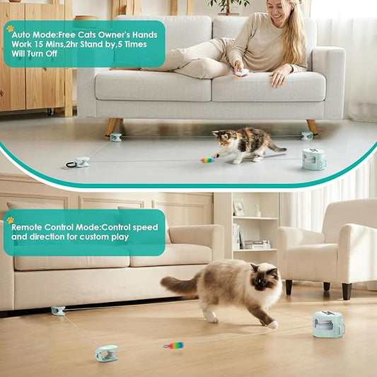 Interactive Cat Toy for Indoor Cats,Electric Remote Control Cat Chaser,Auto/Manual Control DIY Cat Feather Toy Treadmill for Kitten Puppy,Automatic Exercise & Mental Stimulation Cat Toys (Light Green)