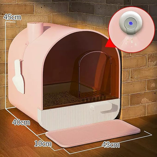 Large Litter Box with Odor Control Carbon Filter, Enclosed Plastic Cat Litter Box with Handy Litter Scoop,Drawer Type Cat Toilet,Perfect for Medium Cats (Color : Pink)