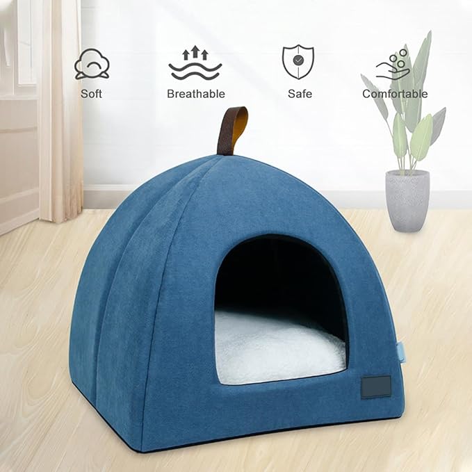 Zerone Pet Tent, Foldable Cat Bed Breathable Cat House Indoor Pet Tent Dog Bed with Mat (S)