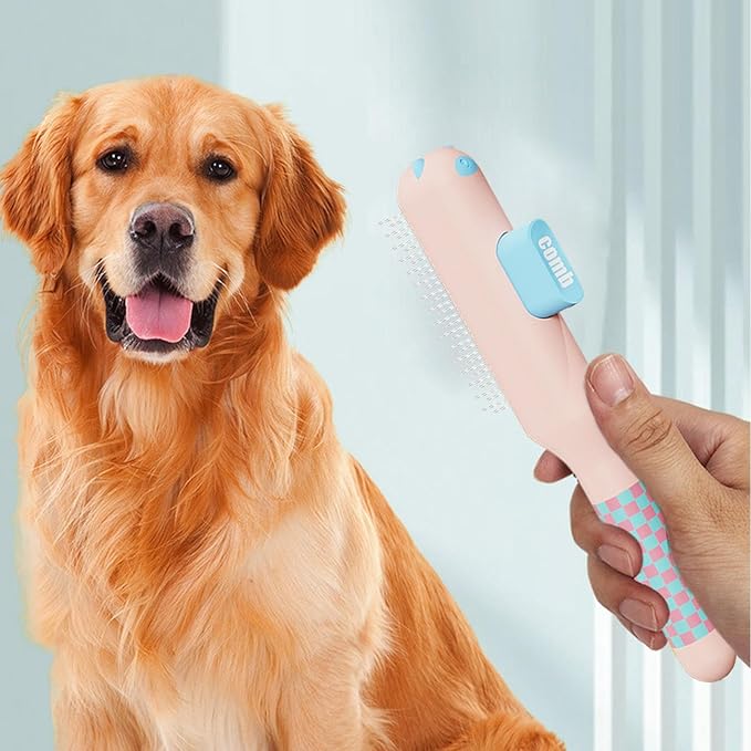 Cat Comb - Self-Cleaning Anti Slip Tool with Metal Teeth,Cat Hair Comb,for Dog Puppy Animals Indoor Home Shedding