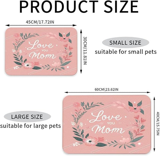 Dog Food Mat for Floors Absorbent Quick Drying Happy Mother's Day Floral Gift for Mom Hu Pet Cat Food Mat Easy-to-Clean Pet Feeding Mats Dog Bowl Mats 24x16In