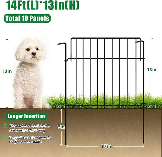 14Ft (L) x 20in (H) Garden Fence Animal Barrier Fencing 10 Pack Rustproof Metal Wire Yard Blocker Dog Fences Border 1.55" Spacing for Outdoor Flower Bed Landscape Fencing Decor Black