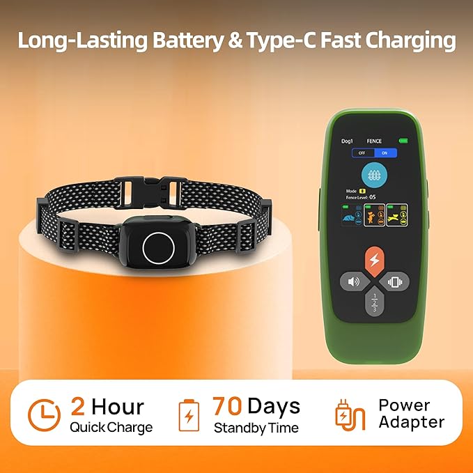 Wireless Dog Fence System: Electric Fence for Dogs 4-in-1 Dog Training Collar with Remote, Bark Control, Status Monitor Waterproof Electric Fence for Medium Large Dogs Outdoor Use