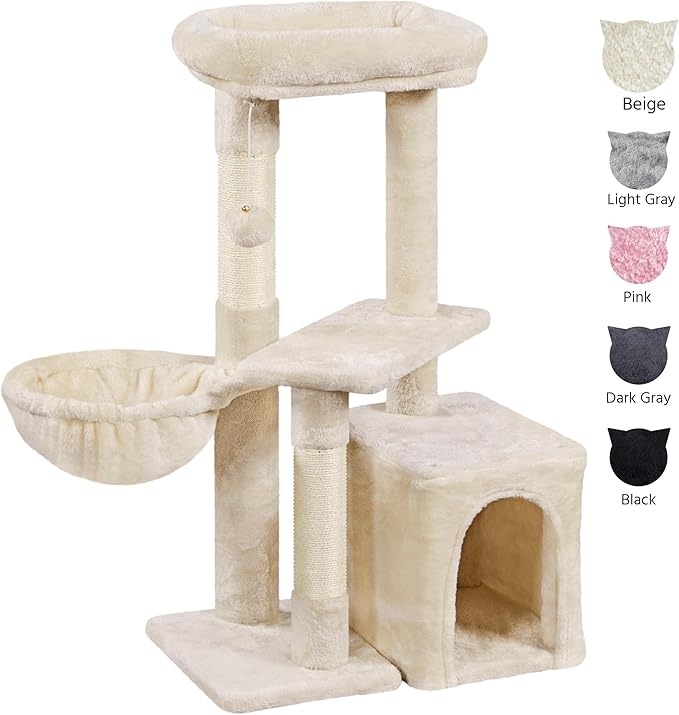 Yaheetech 34.5in Scratching Post, Cat Scratchers for Indoor Cats and Kittens, Multifunctional Activity Post w/Sisal Rope&Dangling Ball&Large Condo, Beige