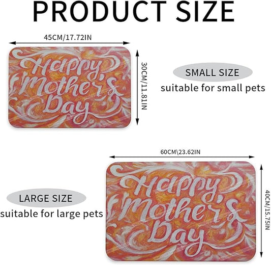 Non Slip Mat for Dog Pet Cat Dog Food Mats Happy Mother's Day Floral Gift for Mom Ix Water Bowl Mat Quick Dry Absorbent Cat Feeding Mats 24x16In