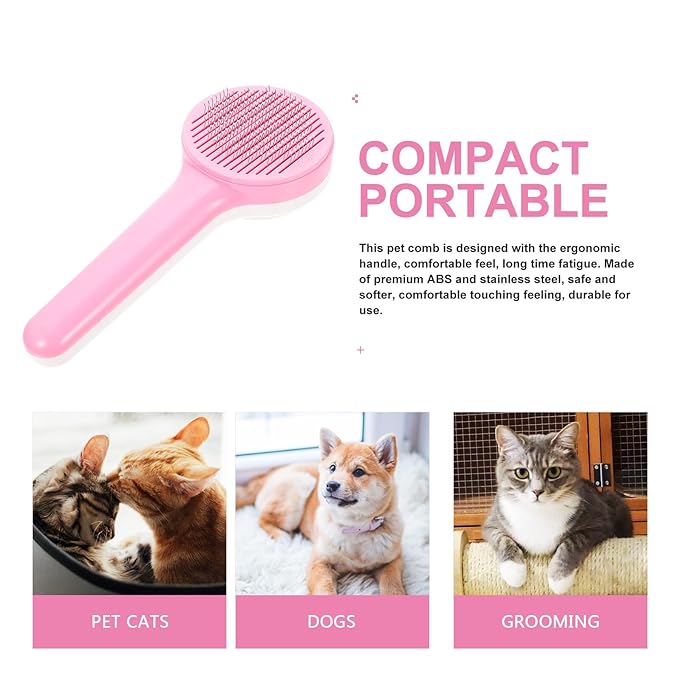 HEMOTON Pet Grooming Brush and Household Fur Comb, Multi-function Pink Plastic Deshedding Tool for Cats, Dogs, and Kittens, Portable Pet Hair Removal Accessory for Home Use