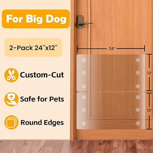 Dog Door Scratch Protector 2-Pack 24x12 - Ultra Thick Clear PVC Guard, Custom-Cut Heavy Duty Anti Scratch Shield for Cat Dog, Easy Install & Remove, Wall Window Furniture Protector