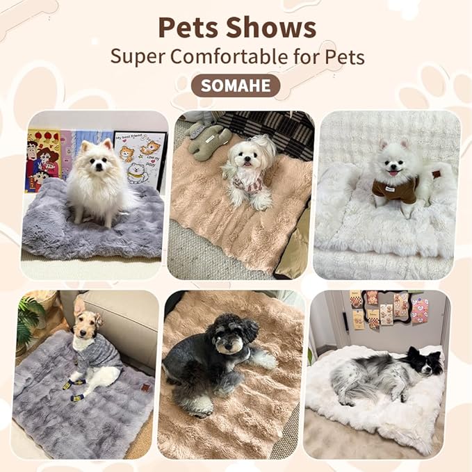 Plush Faux Fur Pet Bed Mat with Non-Slip Bottom, Self-Warming Cat Bed, Washable Pet Bed with Pillow for Cats & Medium Dogs, Machine Washable, 27x20 Inch, Coffee