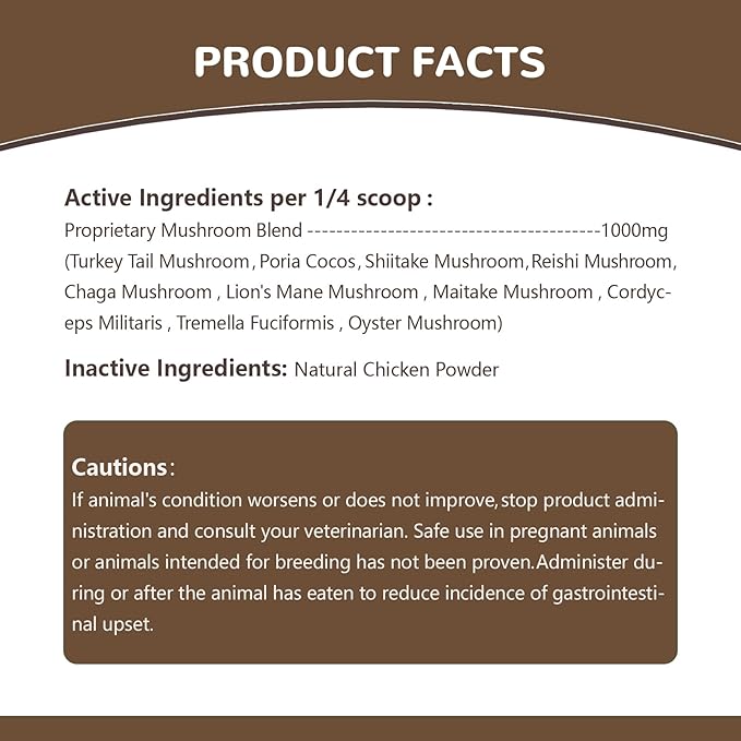 Turkey Tail Mushroom for Dogs, Organic 10 Mushroom Blend for Lipoma Lumps and Bumps, Probiotic Mushroom Powder with 50% β-Glucan for Dogs & Cats, Joint Gut Immune Skin Support-30 Day Supply