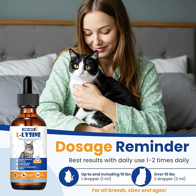 Premium Cat L-Lysine Liquid Drops for Immune Support and Respiratory Health Helps with Sneezing Eye Discharge and Stress Relief with Essential Vitamins and Taurine for Kittens and Adult Cats