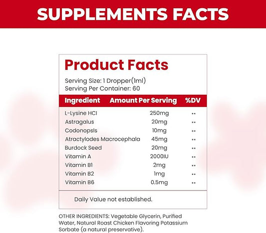 L-Lysine Liquid Supplement for Cats – Immune & Respiratory Support – Supports Eye Health, Sneezing & Runny Nose – 60ml Liquid Drops – Roast Chicken Flavor