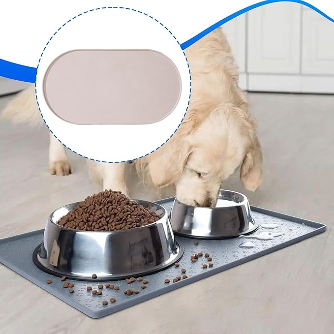 Pet Feeding Dog Food Mat Multifunctional Supplies Anti Slip Silicone Contain Spills Replace Pad Accessories Placemat, Gray