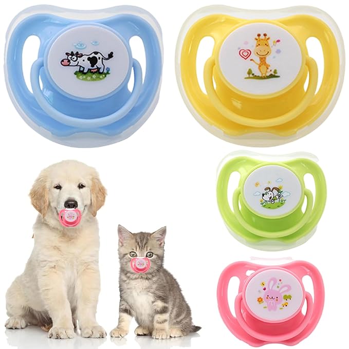 4Pcs Kitten Teething Toys, Food-Grade Safe Puppy Pacifier Teething Toys with Lid, Cute Chewable Kitten Pacifier Soothing Essential Pet Supplies Chew