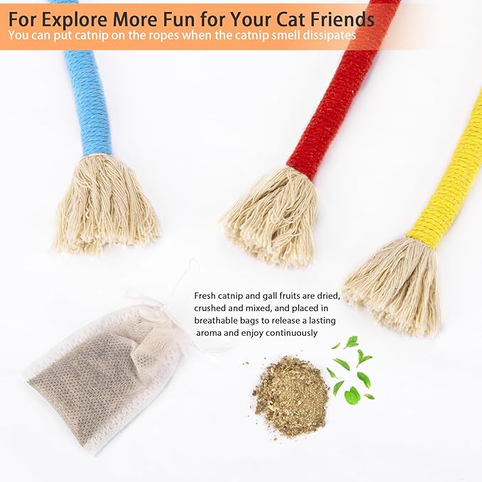 Retro Shaw Cat Chew Toys, 3-Pack Durable Rope Toys with Refillable Organic Catnip, Safe Dental Cleaning Interactive Toy for Indoor Cats & Kittens, 23.6 Inches