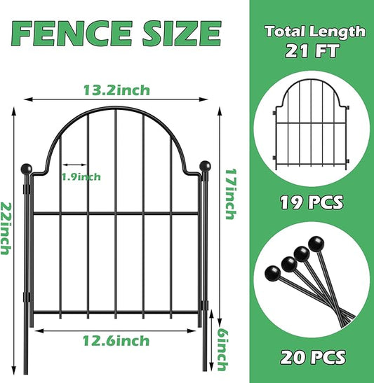 Garden Fence, 17 in(H) x 21 ft(L) Arched Rustproof Metal No Dig Fence Garden Fence Border, Ground Stake Animal Barrier Fence for Rabbit Dog, Outdoor Landscape Decor for Yard & Patio,19 Pack