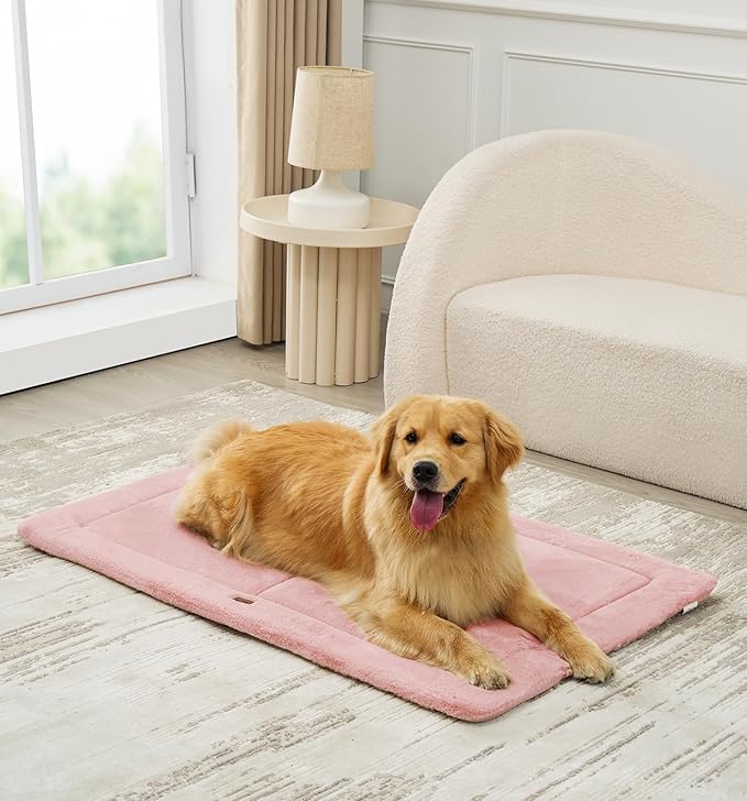 MADE 4 PETS Dog Crate Pad Bed for Extra Large Dogs, Washable & Reversible, Anti-Slip Kennel Mat for Cozy Sleeping, Soft Fluffy Dog Bed for Indoor & Outdoor Use, 48"x30", Pink